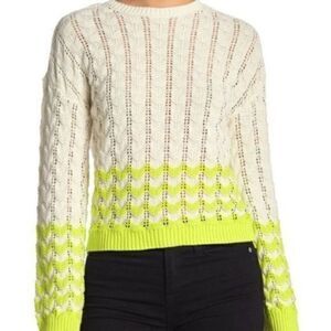 Abound Nordstrom Green Stripe Cotton Pointelle Knit Sweater White/Lime Green S